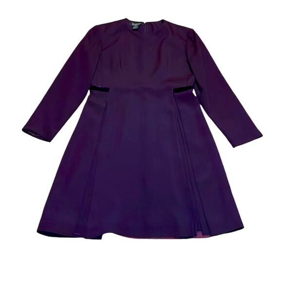 Gillian Petites SILK Dress, Plum, Velvet Trim, lined, 2 - Picture 1 of 10